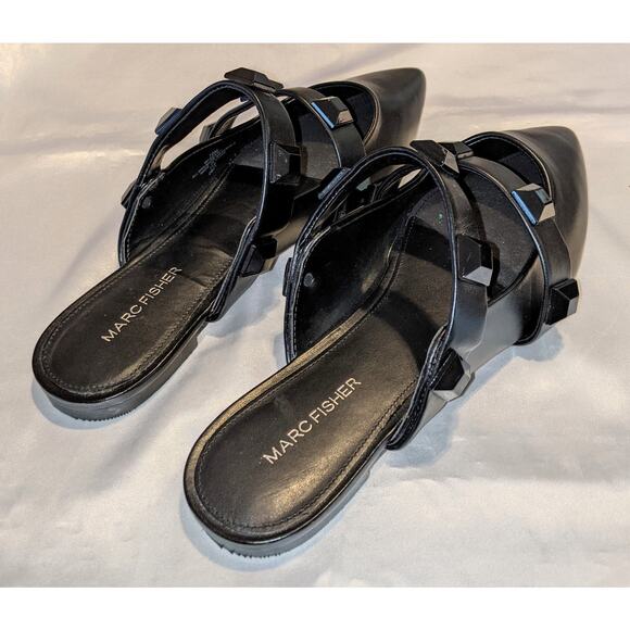 Marc Fisher Womens Searli Studded Strappy Mules Flats Black Size 10 Pointed Toe - Picture 6 of 9
